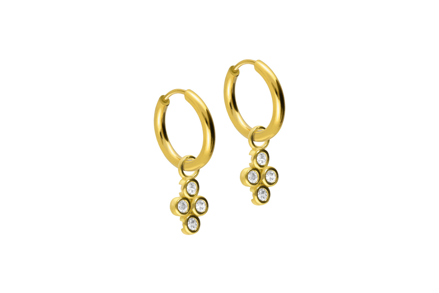 Chirurgenstahl Ohrclicker Creolen 4 EINGEFASSTE KRISTALLE von Piercingline